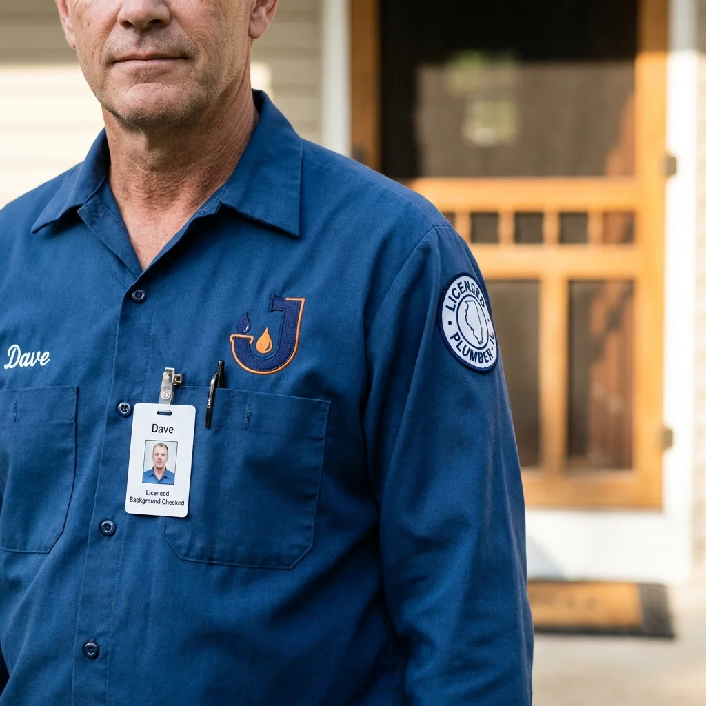 Licensed plumber showing ID badge in Reedsville, WI