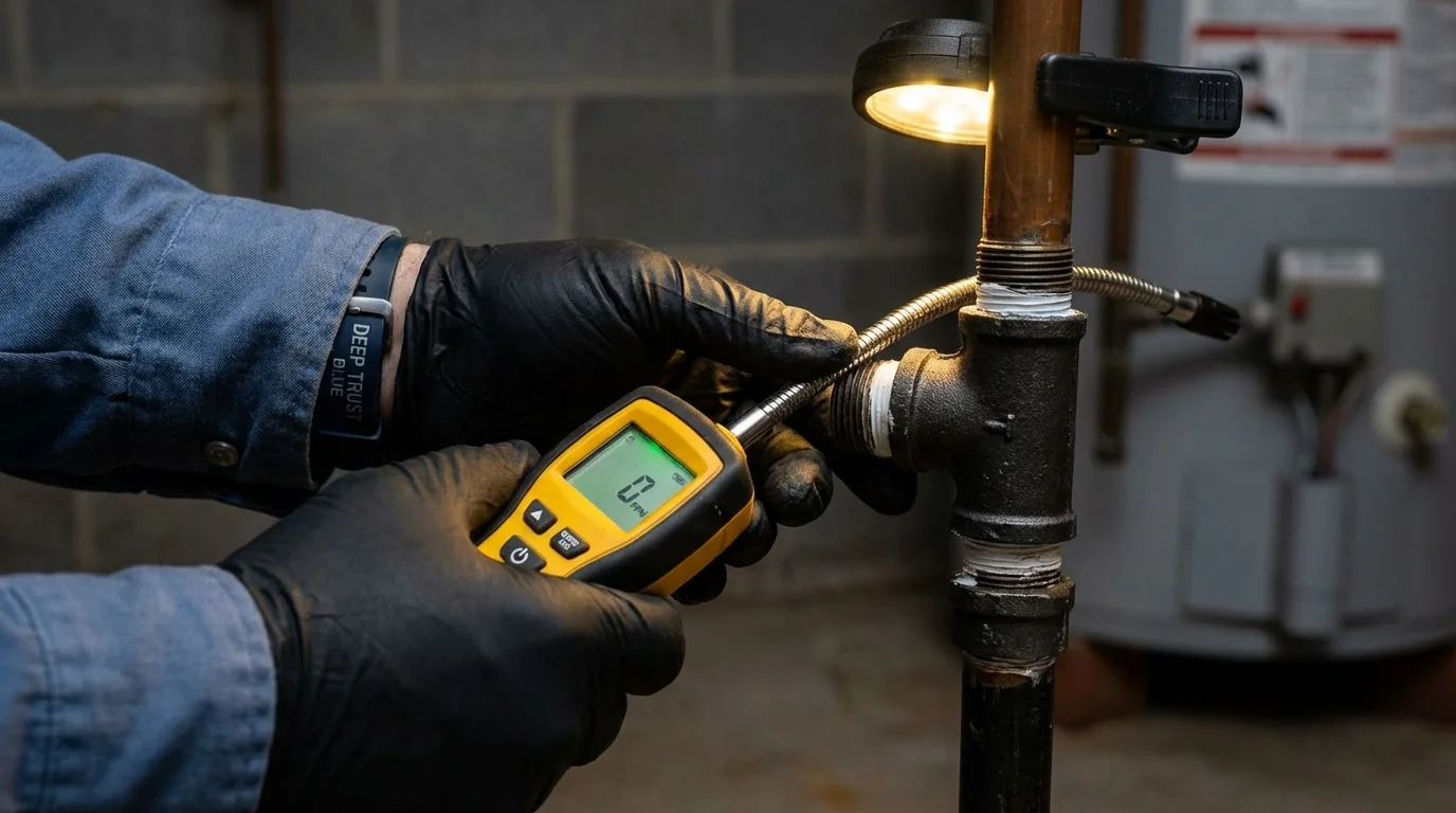 Gas leak detection with electronic sniffer by Johns Plumbing LLC in Reedsville
