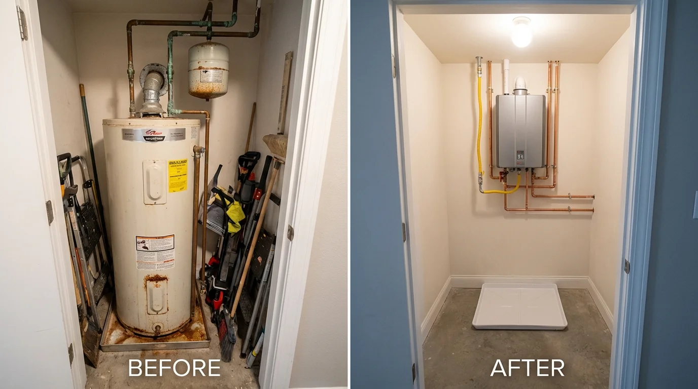 Tank water heater versus wall-mounted tankless unit comparison for Reedsville, WI homeowners